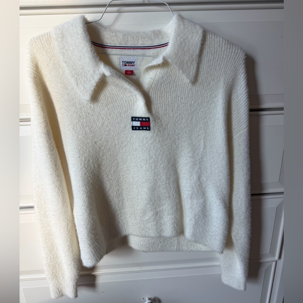 Tommy Hilfiger White Fuzzy Knit Sweater